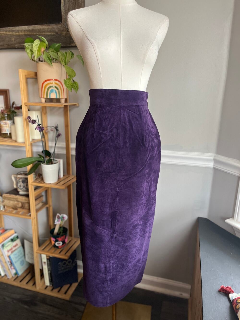 Vintage 90s Purple Suede Maxi Skirt Pencil Slim Size XS